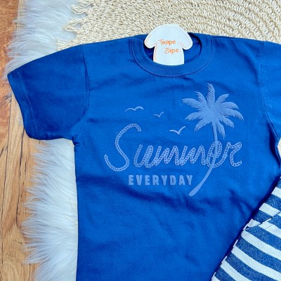 Conj. Camiseta Summer Everyday e Bermuda Listrada - Marinho
